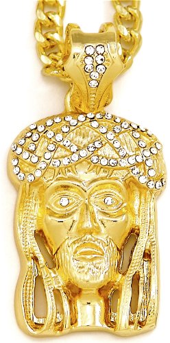GWOOD Jesus Crowned Small Gold Color Pendant with 30 Inch Cuban Necklace2