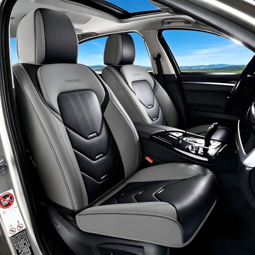 Image of Coverado Front Seat Cover, 2 PCS Leather Seat Cover for Cars, Automotive Seat Cover, Waterproof Car Seat Protector, Driver Seat Cover Car Seat Cushion Universal Fit for Most Cars, Gray&Black