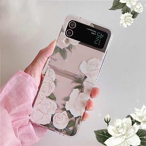 Coque rigide Samsung Z Flip 4 transparente premium ornée d'une rose blanche d'exception - 4