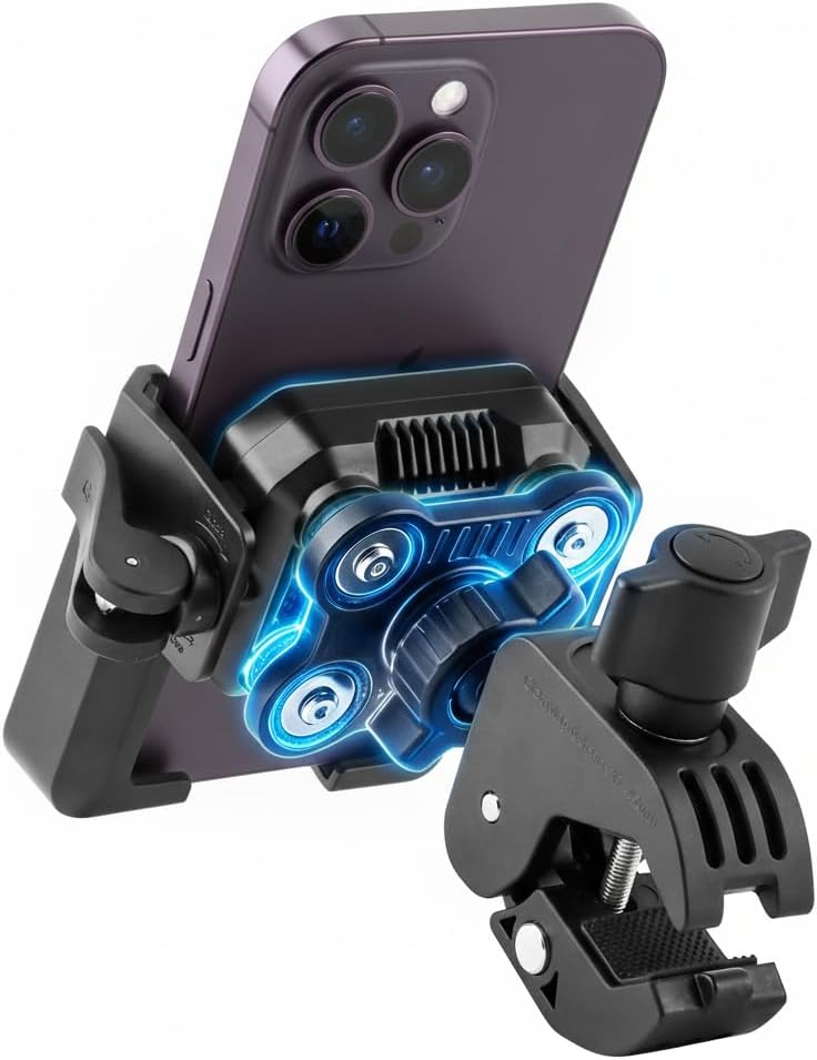 Black Bike and Motorcycle Phone Mount, Anti-Vibration Shockproof Handlebar Phone Holder with Secure Lock, 360 Rotation for iPhone, Android, E-Bike and Scooter