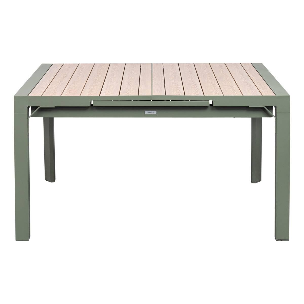 HESPERIDE - Table de Jardin Extensible Carrée Evasion Vert Laurier - 10 Places - Aluminium Antirouille Aluminium Effet Bois - Meuble d'Extérieur Rallonge