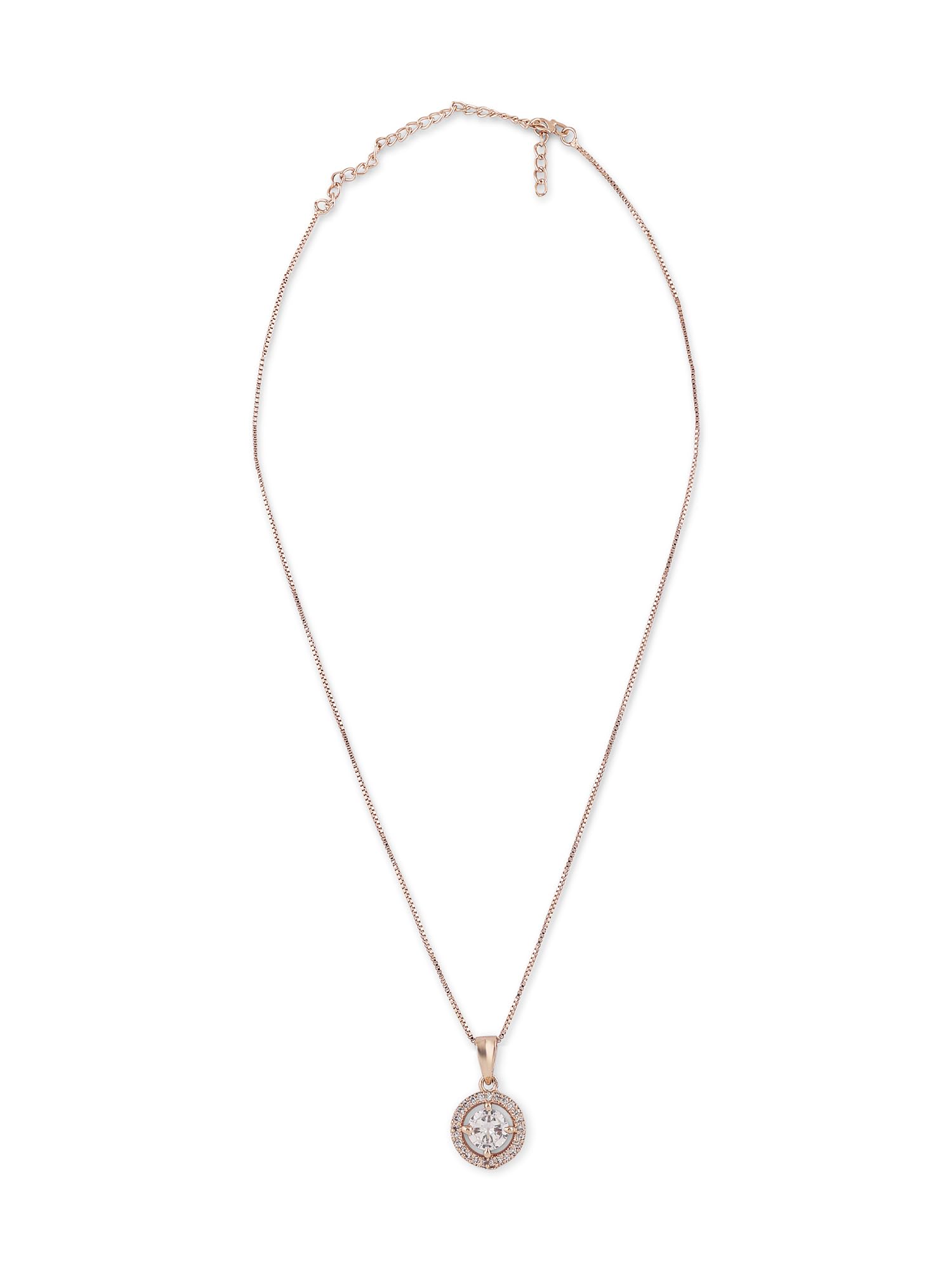 ZAVERI PEARLS Rose Gold Contemporary Cubic Zirconia Embellished Pendant & Chain For Women-ZPFK16619 (B0CKLBSV81) Amazon Price History, Amazon Price Tracker