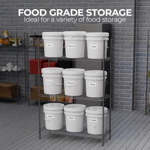 Image of 5-Gallon White Bucket Pail Container with Lid | Food Grade | Heavy-Duty Approx 90 MIL Extra Durable | Metal Handles with Plastic Grip | Multi-Use | Easy Stack and Store | BPA Free - 5 Pack