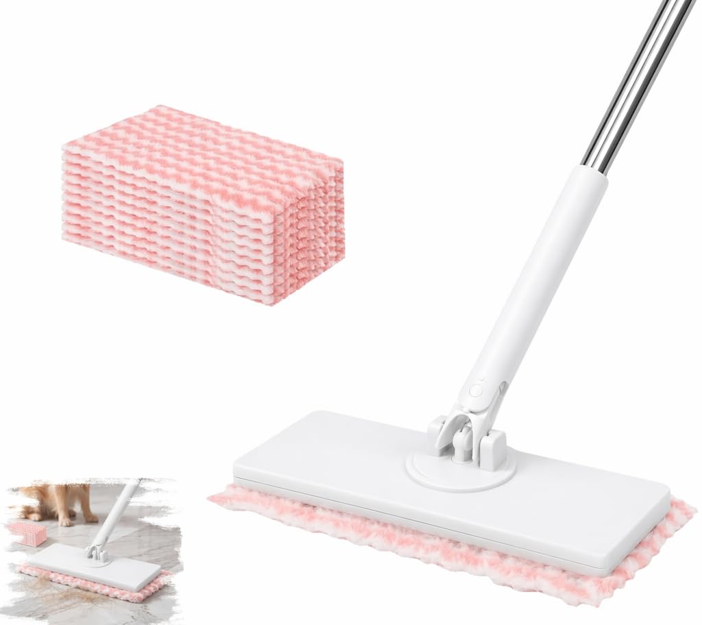 Mop z systemem zaciskowym i zaciskowym, podłoga z 10 ścierkami z mikrofibry wielokrotnego użytku, bez mycia rąk, jeden przycisk do wymiany, mini mop z automatyczną ściereczką zaciskową, do domu i