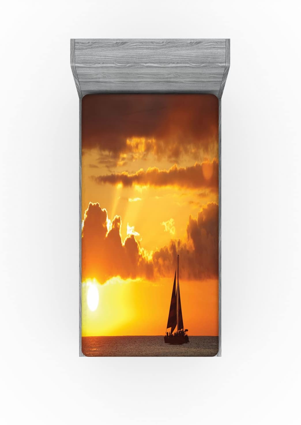 Ambesonne Ocean 2 Pack Fitted Sheet, Ocean Boat Freedom Theme, Bed Cover All-Round Elastic Deep Pockets 2 Pieces, Package Contains 2 Twin Size Fitted Sheets, Marigold Dark Orange