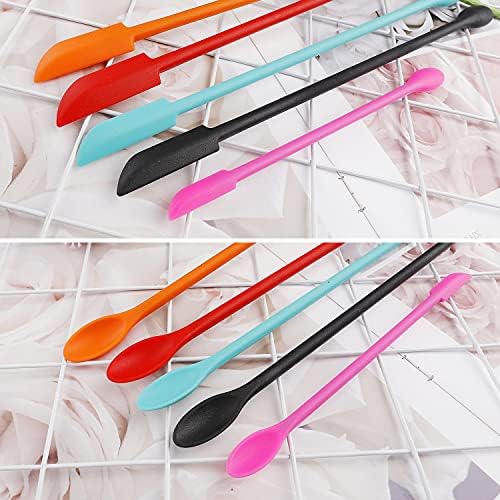 5 PCS Mini Jar Scraper Set, Double Heads Silicone Spatula with Spoon Multifunction Mini Spatula Lotion Stirrer for Food Bottles Beauty Products