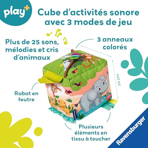 Cube activité bébé éveil musical sensoriel avec sons d'animaux sauvages Play+