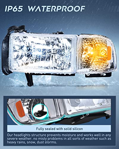 Nilight Headlights Replacement Assembly Kit Compatible With 1994 1995 1996 1997 1998 1999 2000 2001 2002 Ram 1500 2500 3500 Chrome Replacement,2 Pack,Driver And Passenger Set #TOP3