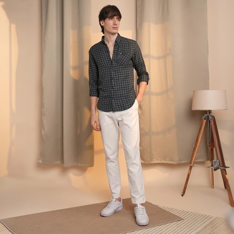 Image of CAHOOT Men's Gingham Shirt | Casual Wear | Spread Collar | Long Sleeve | Button Closure | Shirt Crafted with Comfort Fit for Everyday Wear