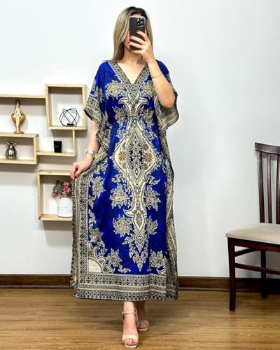 Image of NAIADES Women's Kaftan Dress - Bohemian Printed V-Neck Long Maxi Caftan with Loose Fit & Elegant Design (Kaftan-Kurti)