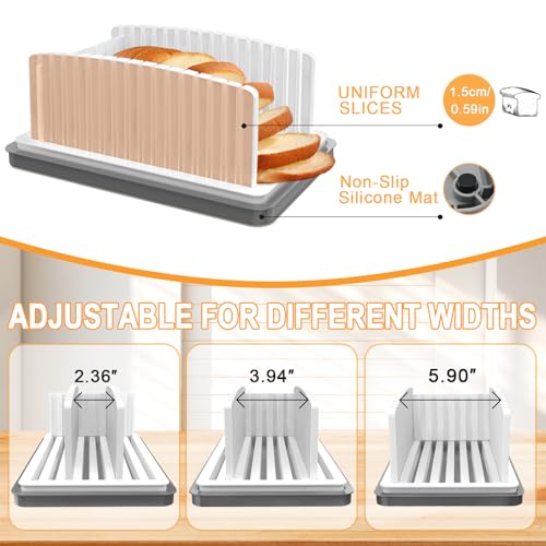 Kiss Core New Upgrade Bread Slicer for Homemade Bread, Bread Slicing Guide Adjustable Width, Foldable and Compact Cutting Guide with Crumb Tray, Suitability for Homemade Bread, Bagels, Cakes by Kiss Core - Image 4
