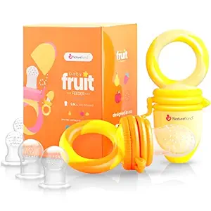 NatureBond Baby Food And Fruit Nibbler Pacifier Teether, Infant Teething Toy Teether. Includes Additional Silicone Sacs,Yellow