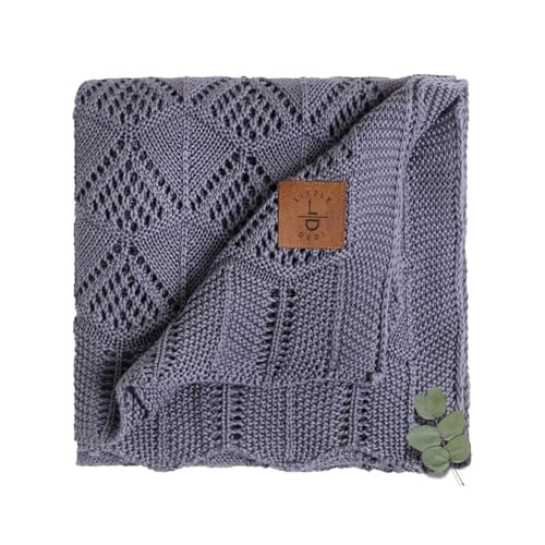 Little Dedi Hypoallergenic Baby Blanket - 30x40 Inches Grey Blue, Oeko-TEX® Certified, Thermal-Regulating, Silky Soft Knit Neutral for Girls & Boys - Swaddle, Toddler, or Receiving Blanket