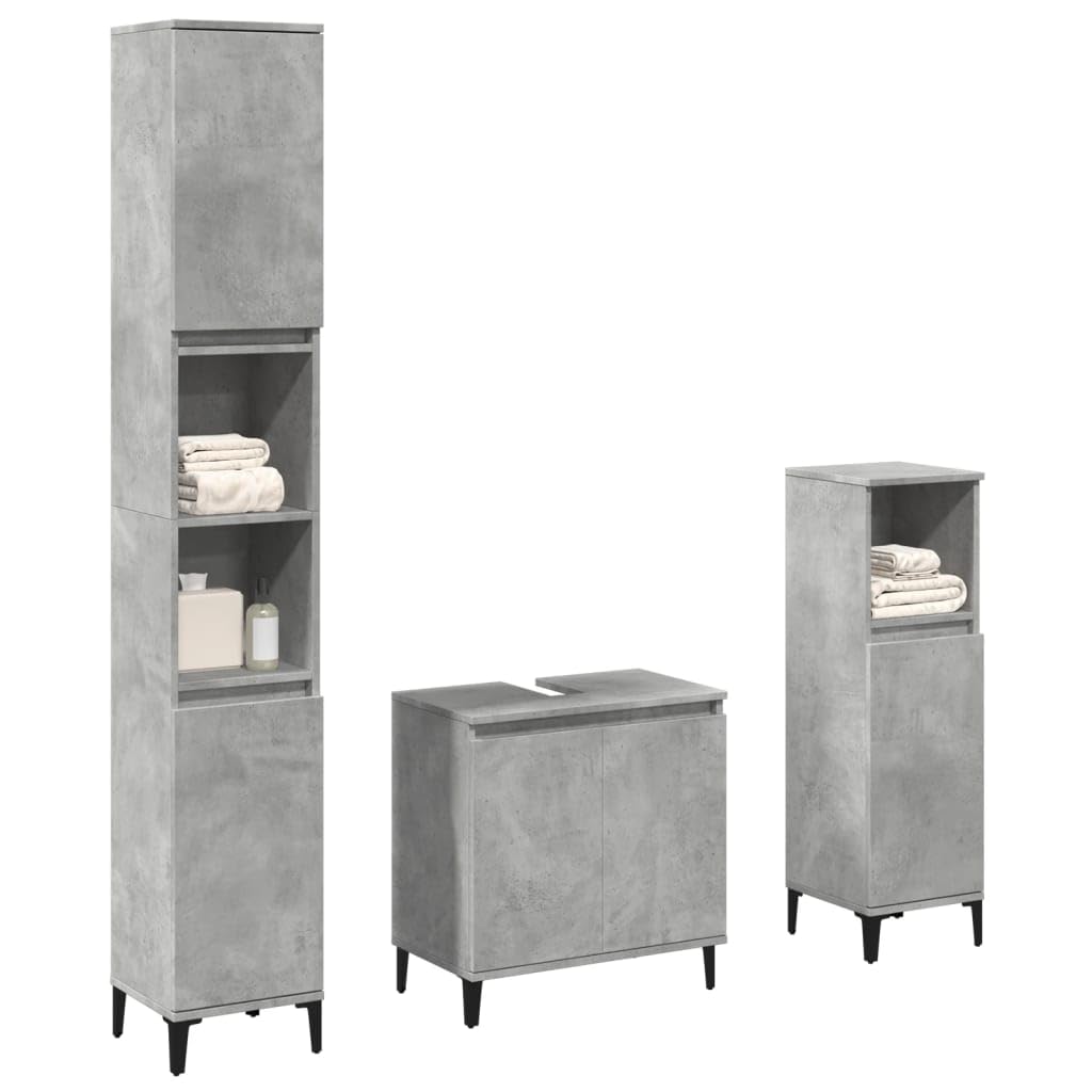 vidaXL 3-TLG. Badmöbel-Set Betongrau Holzwerkstoff