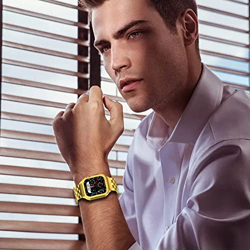 Image of SUPLINK Stainless Steel Case and Bands Compatible with Gold Apple Watch Band 41mm 38mm 40mm, Metal Rugged Protective Bumper for iWatch Apple Watch Series SE 9 8 7 6 5 4 3 2 1 Band Men