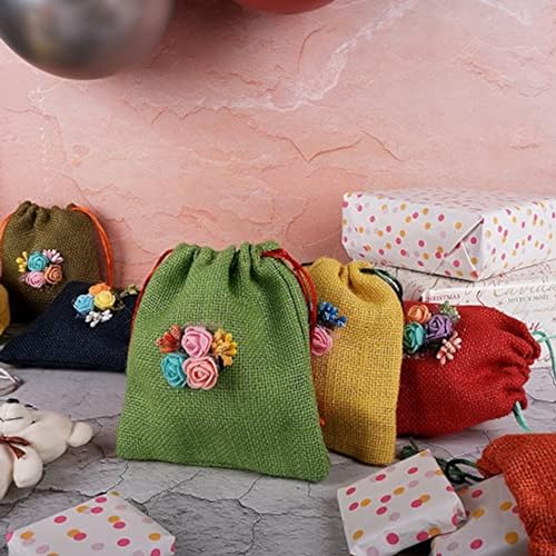 Image of Unisex Colored Jute Potli With Multicolour Flower Jute Linen Potlis | 6 x 5 inches | Gift Bags for Return Gifts Bags| Jute Linen,Burlap