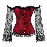 Grebest Hochzeitsfrauen Schulterfrei Langarm Lace Up Taille Training Überbust rot XXL.