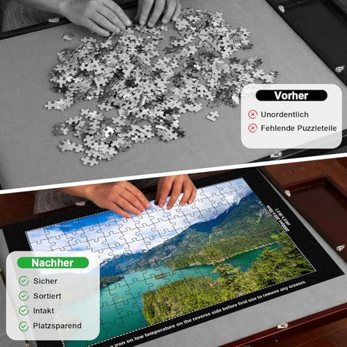 Solinorex Puzzle-Unterlage für bis zu 2000 Teile | Große Aufbewahrungsmatte inkl. 4 Sortierschalen, Tragetasche & Luftröhre | 80x120 cm Nicht-rutschende Puzzlematte für Einfache Lagerung & Transport