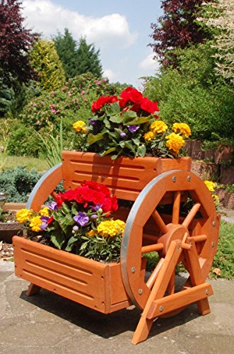 Deko-Shop-Hannusch Blumentreppe, Blumenbank, Blumenkasten, Pflanztreppe 60cm Breite aus Holz, vollständig behandelt in braun