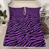 Sabana Bajera 150x190 Lineas Moradas Sabanas Cama Abstracto Juego de Sabanas Ajustable Suaves, Elastico Funda Colchon con 2 Funda Almohada 50x80 cm, para Colchón de 30cm de Altura