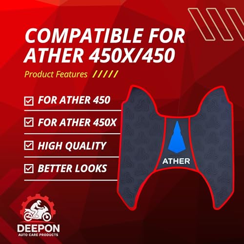 Image of DEEPON Scooter Floor Mat for Ather 450X & Ather 450 - Red & Blue Custom-Fit Waterproof Anti-Slip Rubber Footboard Mat | All-Weather Protection
