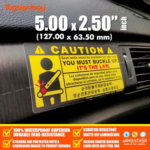 Image of (2 pcs) Buckle Up Fasten Seat Belt It's The Law Multi Language Safety Notes for Passenger & Driver UB LY Taxi Car Service Warning Sign UV Weatherproof Waterproof Vinyl Stickers