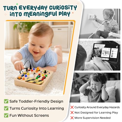 Image of Busy Board for Toddlers, Montessori Toys with LED Light Switches
