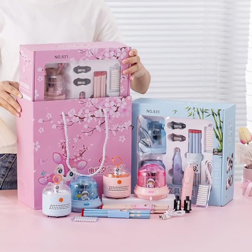 Image of Magicwand Battery Operated Pencil Sharpener,Electric Eraser,Vacuum Cleaner Stationery Set with 10 Eraser Refills for Kids,Adults for Home Office School【Cute Deer Pink】