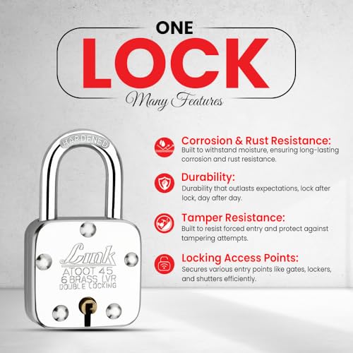 Image of Link Atoot 45mm Padlocks 5Pcs Set | Double Locking | Steel Body | Hardened Shackle | 5 Brass Levers | Made in India | 3 Keys for Each Padlock