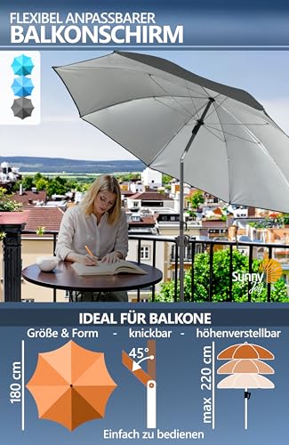 4smile Sonnenschirm Balkon SunnyJoy, 3-in-1 SET, Anthrazit - UPF 50+ Sonnenschirm Ø 180 cm + Sonnenschirmhalter Balkongeländer + Sonnenschirmhülle - Sonnenschutz Balkon Set 6