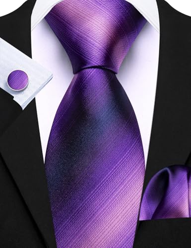 Image of Barry.Wang 6 PCS Men Ties Set Silk Business Fashion Woven Necktie Handkerchief Cufflinks Paisley Stripe Wedding Party