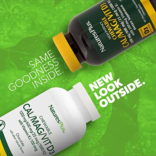 Naturesplus Cal/Mag/Vit D3 With Vitamin K2-60 Chewable Tablets - Chocolate Flavor - Calcium, Magnesium, Vitamin D3 & K2 Bone Health Support Supplement - 30 Servings #TOP1