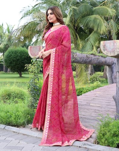Image of Yashika Women's Georgette Saree with Lace |Solid Digital Printed Patola Saree for Women