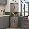 Vabches 648 Tall Farmhouse Corner Cabinet with 4 Doors and 5 Storage Shelves Farmhouse Storage Cabinet with Barn Door Design Home Space Saver for Living Room Kitchen Laundry RoomGrey