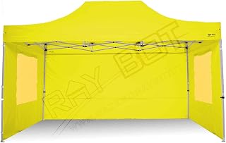 RAY BOT. Cenador plegable de 3 x 4,5 m, de acero de 40 mm, súper reforzado. Impemeable garantizado. Uso profesional. Toldo plegable plegable (lonas con ventanas), color amarillo