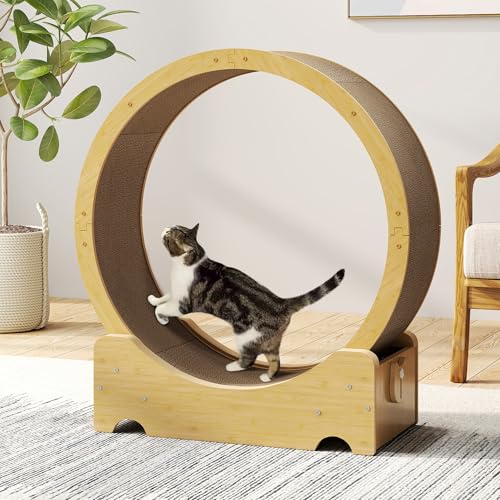 COZIWOW Cat Exercise Wheel 34" - Large Treadmill with Scratching Pad & Locking Mechanism - Promotes Indoor Cats' Health and Fitness