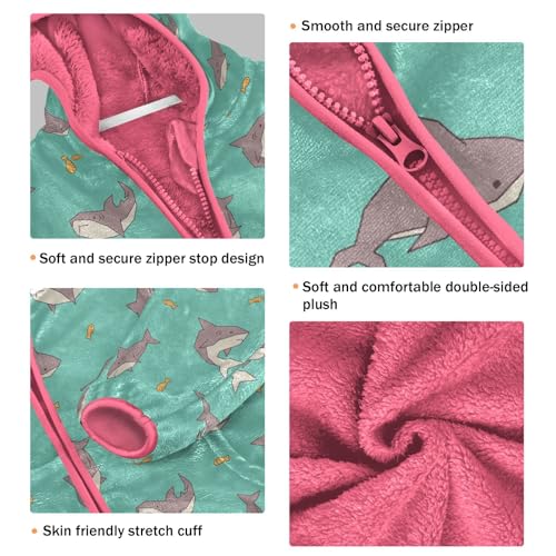 Sharks Toddler Fleece Jacket Baby Girls Hooded Zipper Long Sleeve Thick Warm Outerwear 3-10 Years3