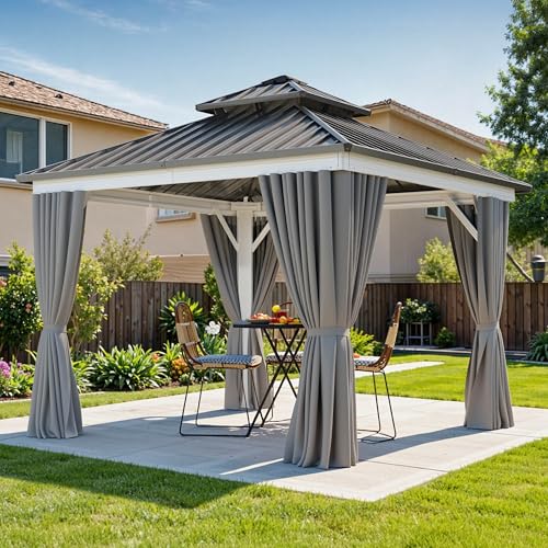 DWVO 10x10ft Hardtop Gazebo Double Roof Outdoor Galvanized Roof Aluminum