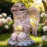 RNPKZ Statue du Jardin des Anges, Lumière Solaire d'ange Priant, Sculpture Ange Gardien avec Lampe LED Solaire, Auto on, Résistant Aux Intempéries pour Patio, Porche, Cour, Balcon, Cimetière, Tombe