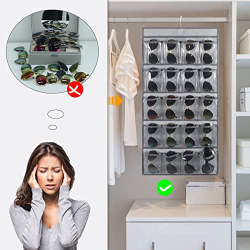 ANIZER Hanging Sunglasses Organizer Wall Mounted Eyeglasses Holder with 20 Clear Slots (GREY) - Thumbnail 2