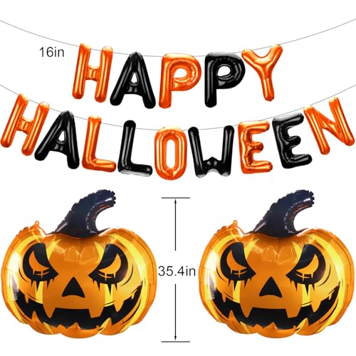 Happy Halloween Balloons, Huge Orange and Black Pumpkin Aluminum Foil Balloons for Birthday, Baby Shower, Halloween Party Decorations Supplies — view 6
