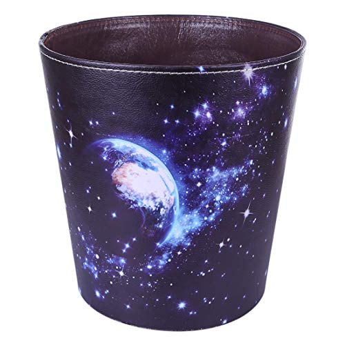 Leather Trash Can, Decorative Waste Basket, 10L Capacity Small Waste Paper Basket, Waterproof Garbage Can for Bathroom, Bedroom, Office, Kitchen and Living Room - Starry Sky