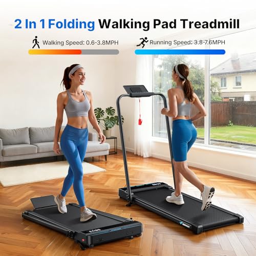 MERACH Walking Pad Treadmill with Handle Bar and 6% Incline, 7.6MPH 2 in1 Folding Treadmill for Home, 3.0HP Easy Store & Foldable Walking Pad with Incline, LED Screen, Smart APP, 300Lbs Capacity