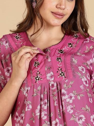 Image of 9shines Label Stylish Alpine Nighty Maxi for Women | Full Length Trendy Nightgown | Premium Nightdress | Nightwear | Embroidery Nighty with Pockets (2892)