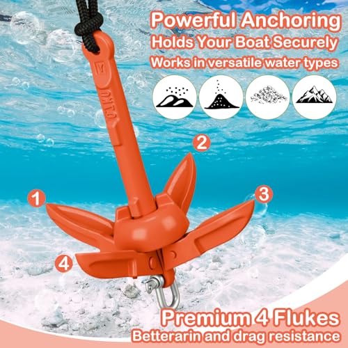 Image of Lounsweer 2 Pack 1.5 /3.5 lb Marine Kayak Anchor Kit Folding Grapnel Anchor Kit Boat Kayak Fishing Accessories for Small Boats Kayaks Canoe Paddle Boards