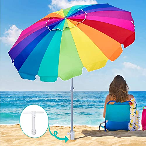 Ammsun 7.5 Foot Heavy Duty High Wind Beach Umbrella With Sand Anchor & Tilt Sun Shelter, Uv 50+ Protection Outdoor Sunshade Umbrella With Carry Bag For Patio Garden Beach Pool Backyard (Rainbow-2Pack) #TOP5