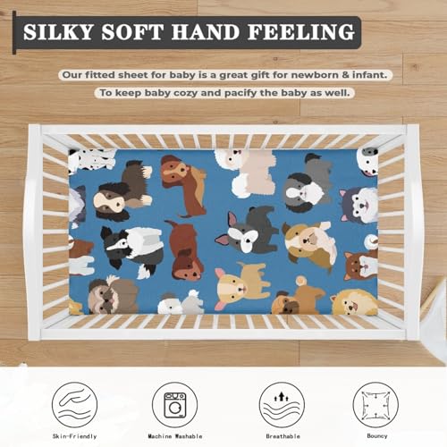 Image of Cute Dog Funny Animal Baby Crib Sheets for Boys Girls Fitted Crib Sheets Kid Crib Fitted Sheets Crib Cover Single Pack 28 inchx52 inch