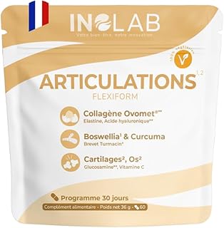 INOLAB | Collagene multi Articulations (Ovomet® Elastine & Acide Hyaluronique, Curcuma Turmacin®, Boswellia Serrata) | Mobilité - Confort Articulaire - Cartilages -Muscles | 1 Mois | 100% Végétarien