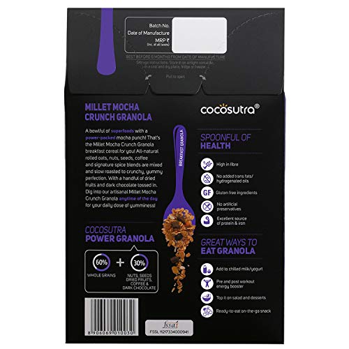 Image of Cocosutra Millet Mocha Crunch Breakfast Granola - 300 g | High Protein Cereal with Oats, Nuts, Seeds and Dry Fruits | Lightly sweetened with Jaggery (Pack of 2)