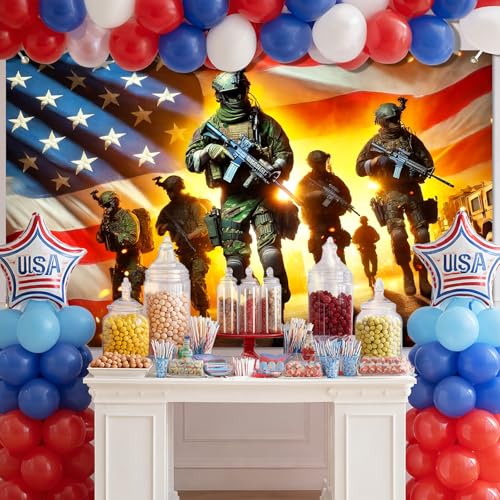 Image of BlissYard Independence Day Backdrop Banner 71 x 43 Inch 4th of July Patriotic Soldier Backdrop Decorations Supplies America Independence Day Themed Veterans Day Memorial Day Outdoor Decorations